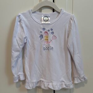 Sadie White Long-Sleeve Ruffle Tee with Pastel Embroidery
